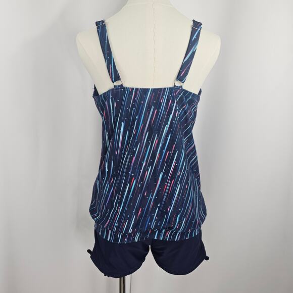 Yonique Women's Blue Blouson Tankini Set Side Shirred Boy Shorts Size L NWT - Picture 9 of 16